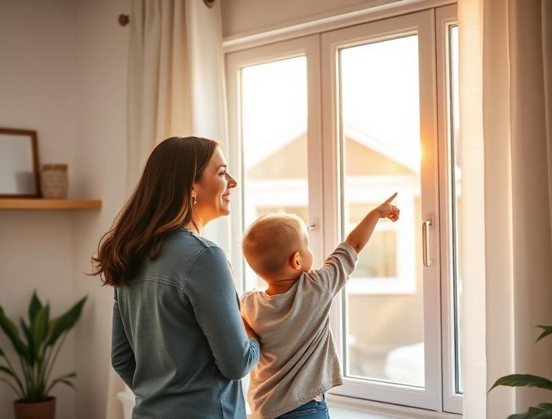 Family looking at their new home